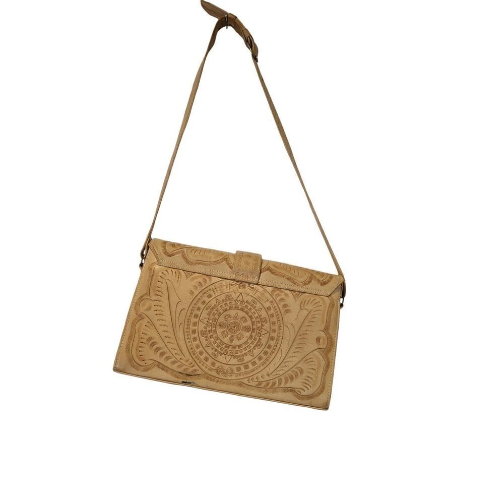 Vintage Hand Tooled Genuine Leather El Venado Purse 70s Mex Floral Mayan Craft - Picture 3 of 16